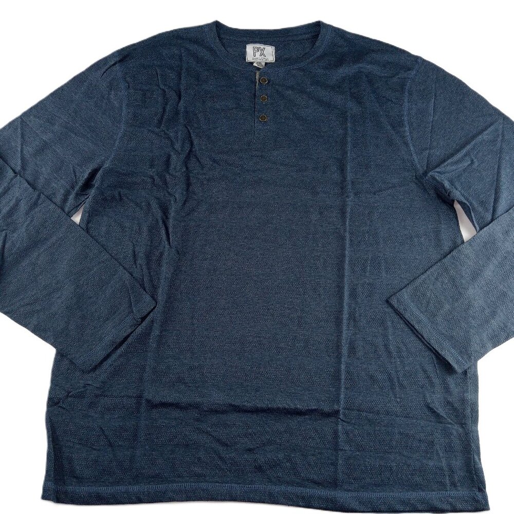 PX Men's Long Sleeve Henley Tee T-Shirt Size XXL Navy Blue Textured Knit
